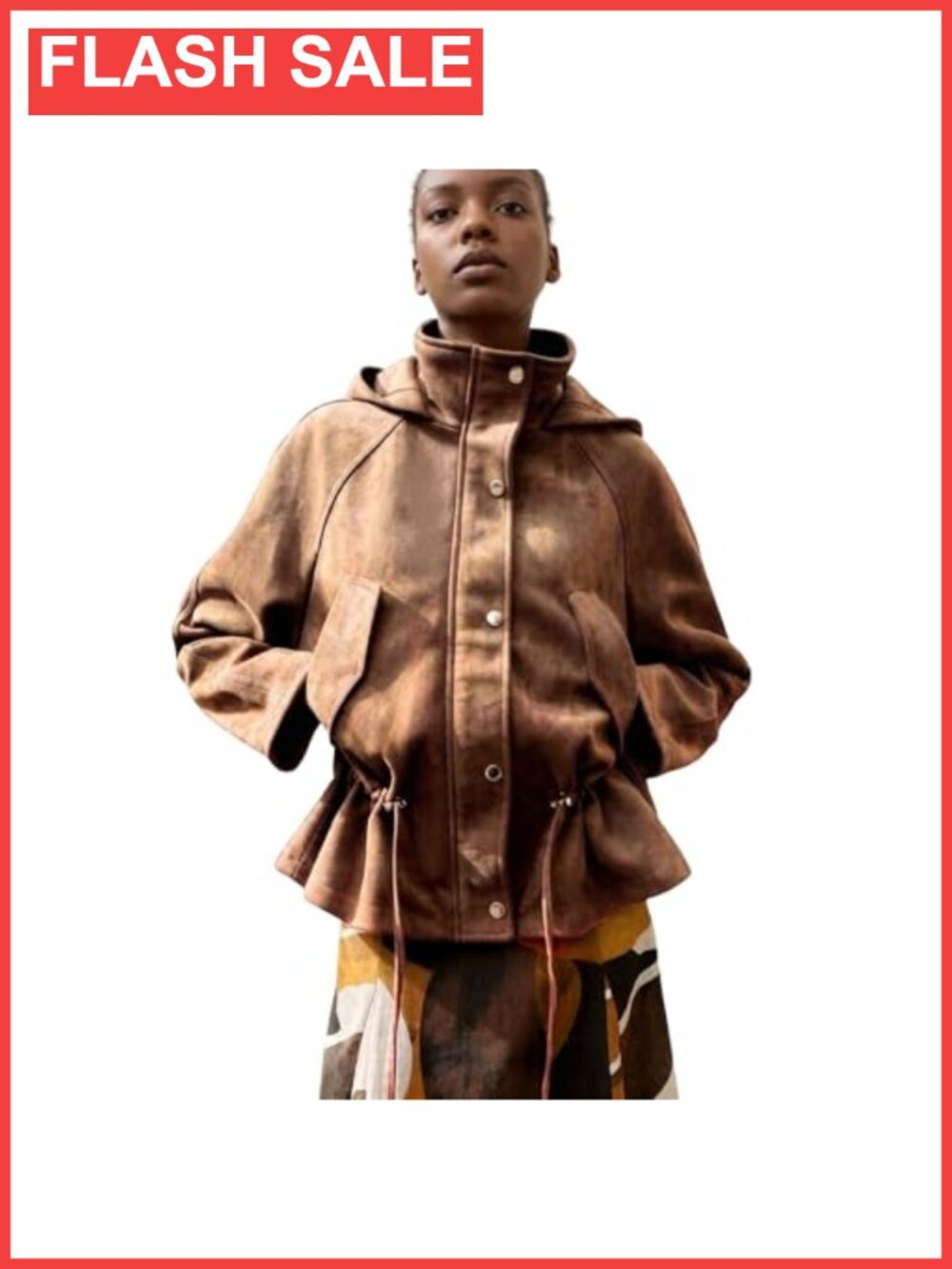 Faux Suede Hooded Jacket Oversized Drawstring Waist Casual Coat